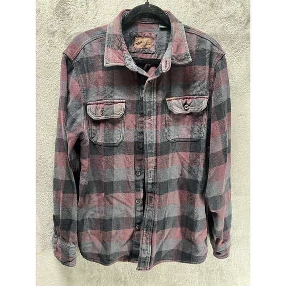 ORVIS Men’s Large Heavy Plaid Flannel Long Sleeve Shirt Jacket Check Black Red - Picture 1 of 5